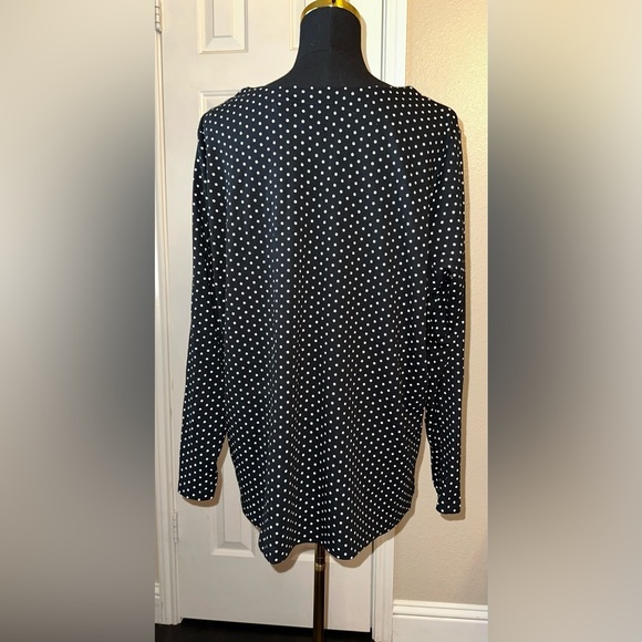 Quacker Factory Black White Polka Dot Button Up Shirt 1X Sparkly Buttons - Picture 3 of 8